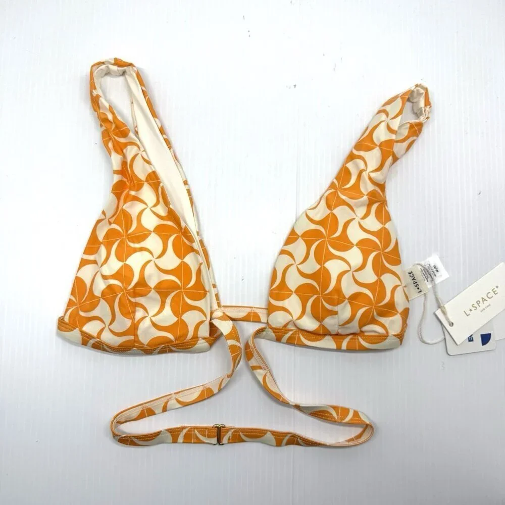 L Space Wrap Bikini Top Women's Orange White Avery Pool Vacation Size Medium